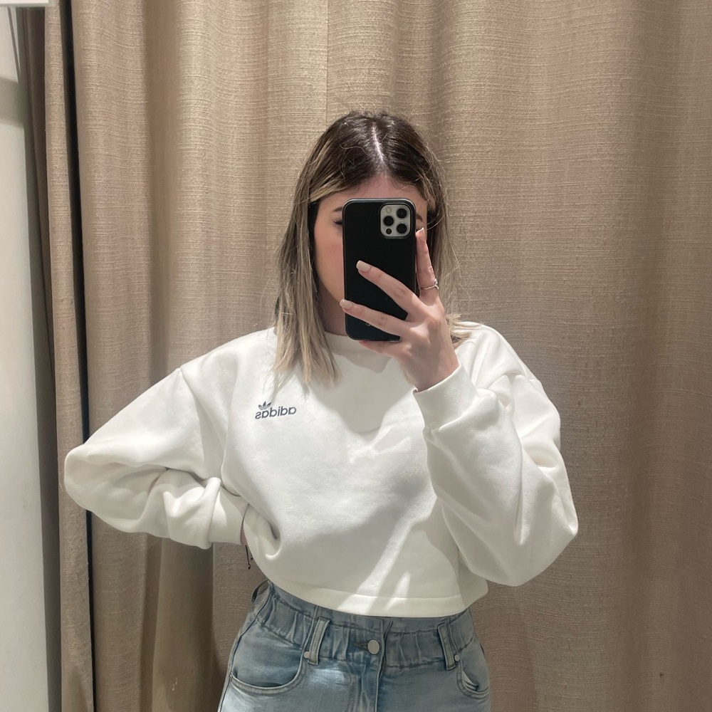 Adidas Women's White Crew Neck Sweater - Picture 5 of 5